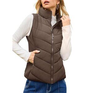 Womens Puffer Vest Quilted Sleeveless Zip Up Stand Collar Warm Winter Jacket